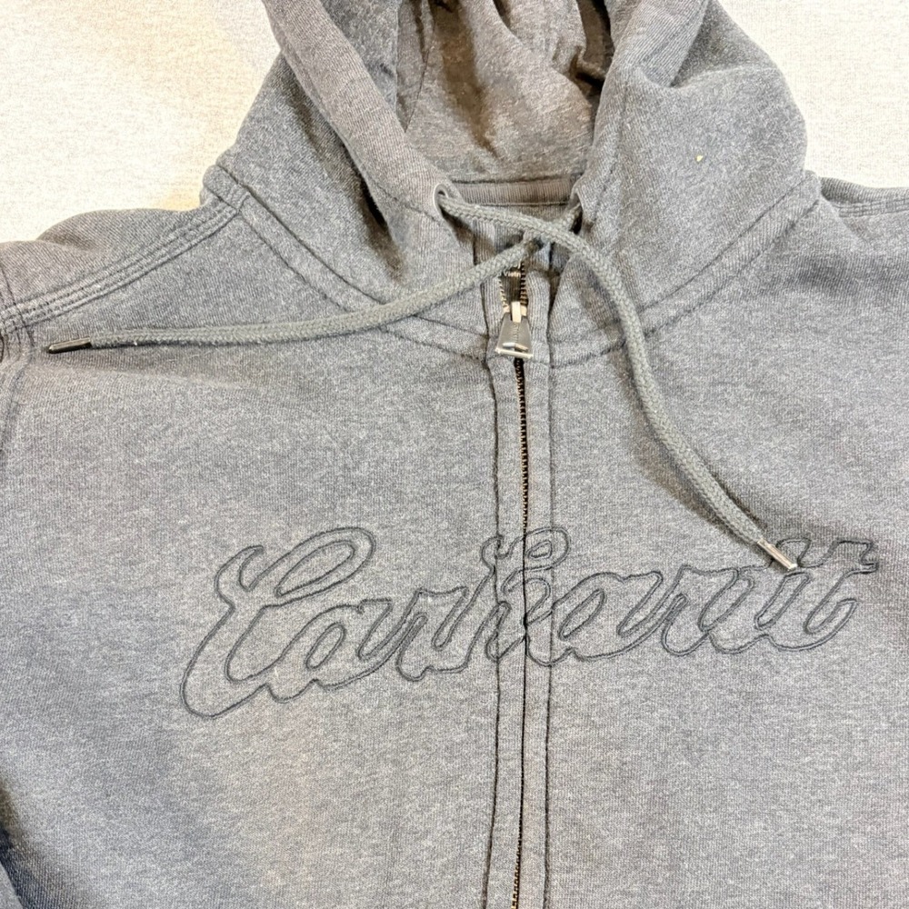 Carhartt Full Zip Hoodie Women XXL(20) Gray Script Logo Fleece Lined Sweatshirt